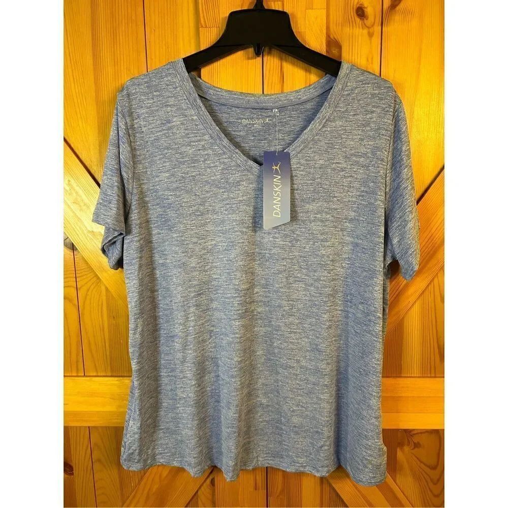 Danskin V Neck Logo T Shirt Top Amparo Blue Size 2X nwt (0900)